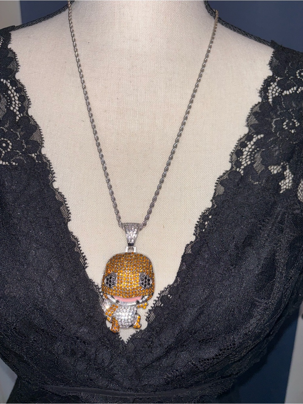 Crystal Pave Gold-tone SQUIRTLE Pendant Necklace Pokemon